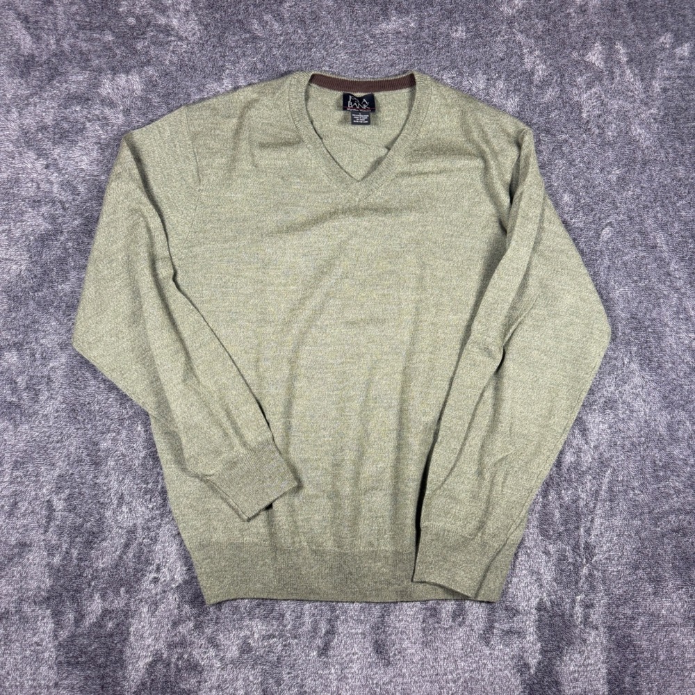 Jos A Bank Signature Merino Wool V-Neck Sweater Mens Large Olive Green